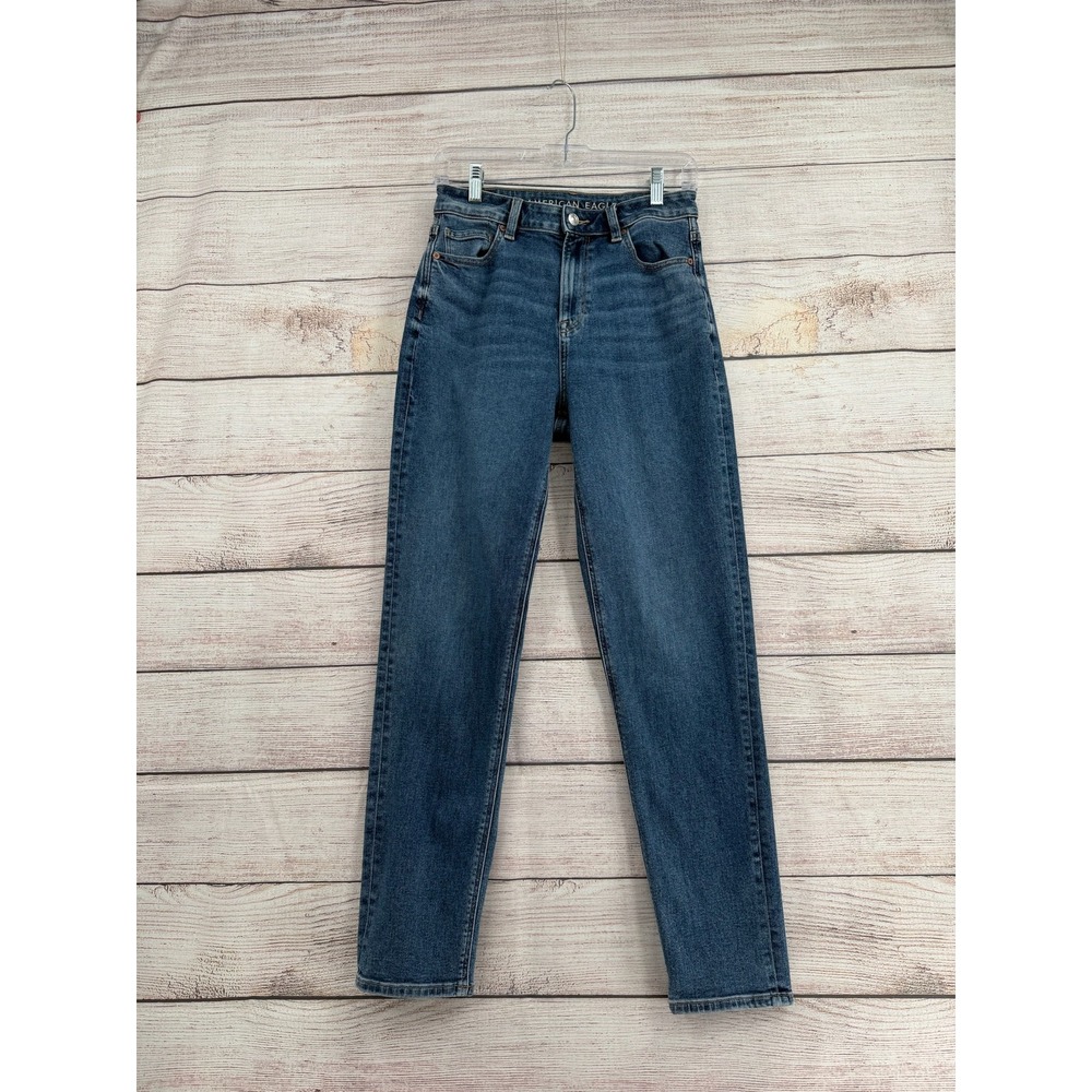 American Eagle Mom Jean Women 4 Long Blue High Rise Stretch Denim